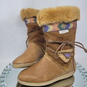 Genuine TECHNICA VTG LEATHER Suede Fur Apres Ski Boots Womens Sz 7.5 ITALY NEW